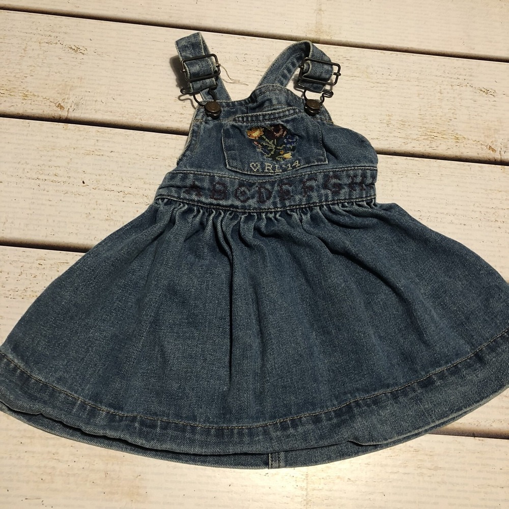 Ralph Lauren Denim Jumper Dress Infant Size 12 Months Embroidered